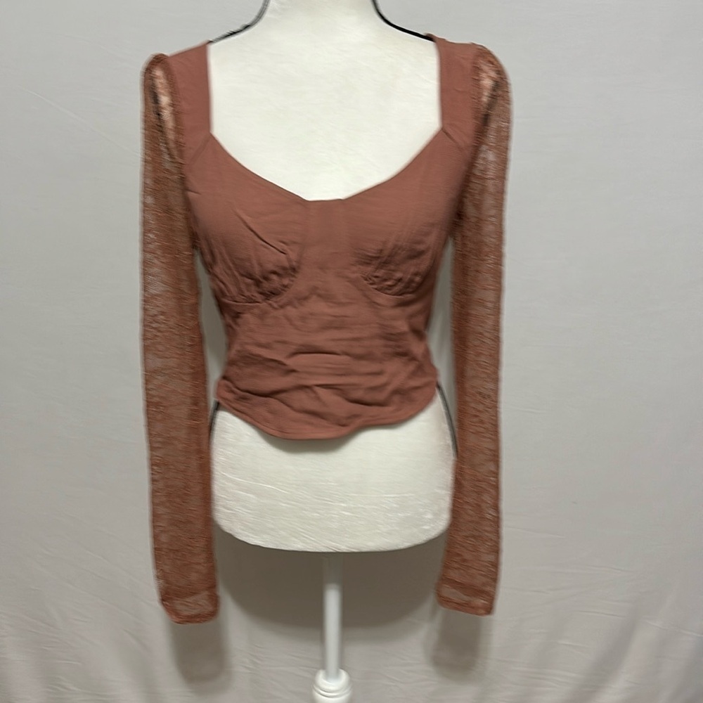 Wild Fable brown blouse with lace sleeves, various sizes, NWT